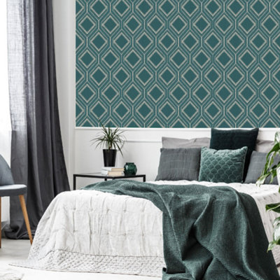 Superfresco Savile Row Geometric Teal Green Wallpaper