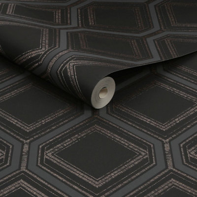 Superfresco Saville Row Geometric Charcoal & Black Wallpaper