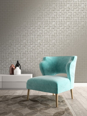 Superfresco Taupe/Gold Milan Metallic Brick Wallpaper