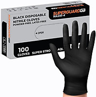 Superguard GB Disposable Nitrile Gloves Black Box Of 100 AQL 1.5 Wazir-4 for Garage Salon Cafe - M