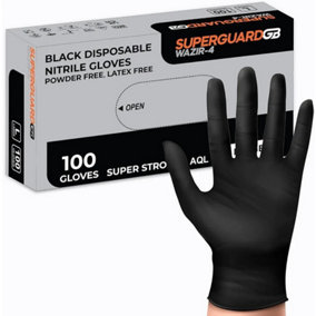 Superguard GB Disposable Nitrile Gloves Black Box Of 100 AQL 1.5 Wazir-4 for Garage Salon Cafe - S