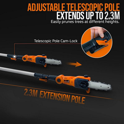 SuperHandy Pole Chain Saw Cordless 20cm with 20V Battery Pack Extension Pole Branch Cutting and Tree