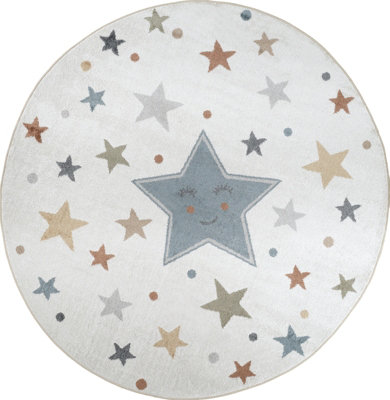SUPERMAMA Round Kids Machine Washable Multicolour/Blue/Bedroom Area Rug 160 x 160 cm