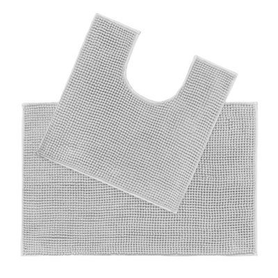 Supersoft Chenille Bobble Two Piece Bath & Pedestal Mat Set - Dove Grey