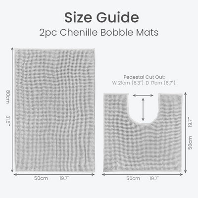 Supersoft Chenille Bobble Two Piece Bath & Pedestal Mat Set - Dove Grey - 4
