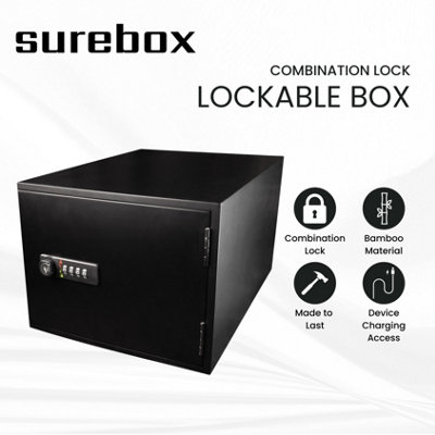 surebox Lock Box - Bamboo - 12 Litre Lockable Box - 4 Digit Combination ...