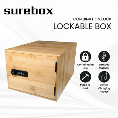 surebox Lock Box - Bamboo - 12 Litre Lockable Box - 4 Digit Combination ...