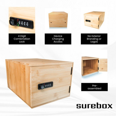 surebox Lock Box - Bamboo - 12 Litre Lockable Box - 4 Digit Combination ...