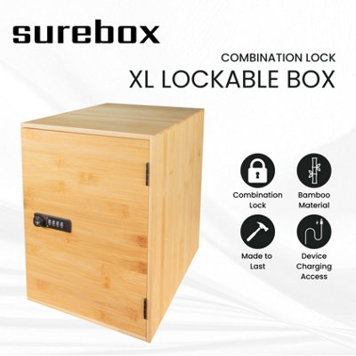 surebox Lock Box XL - Bamboo - 26 Litre Lockable Box - 4 Digit ...