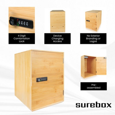 surebox Lock Box XL - Bamboo - 26 Litre Lockable Box - 4 Digit ...