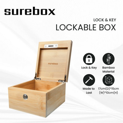 surebox Small Lock Box - Bamboo - Lock & Key - Secure Home Storage