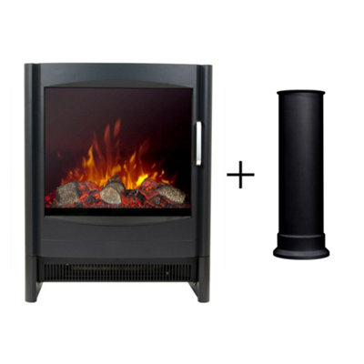 Sureflame Keston Electric Stove in Black with Straight Stove Pipe