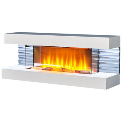 Sureflame WM-9332 Electric Wall Fireplace Suite with Downlights & Remote in Pure White