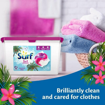Surf 3-in-1 Coconut Bliss with Long-Lasting Fragrance Washing Capsules for Brilliantly Clean Laundry 18 Washes - Pack of 12