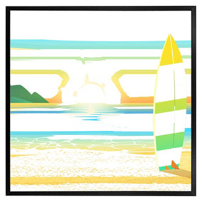Surf board on beach (Picutre Frame) / 16x16" / White