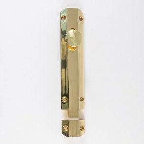 Surface Mounted Flat Sliding Door Bolt Lock 152 x 35mm Polished Brass