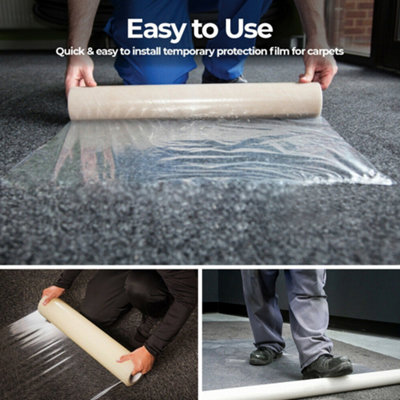 Surface Protection Film Self Adhesive Puncture Resistant Dust Proofing Transparent Carpet Protection Film Roll 60cm x 10m