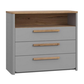 Surfinio Grey 3 Drawer Combi Chest of Drawers Catania Oak
