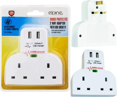 Surge Protected Double Socket Switch Plug 2 Gang Power Adapter Power 2 Usb Ports - 6