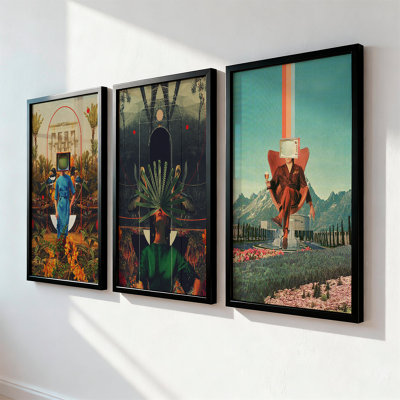 Surreal Retro Collage Wall Art Set of 3 Framed Prints, Vintage ...