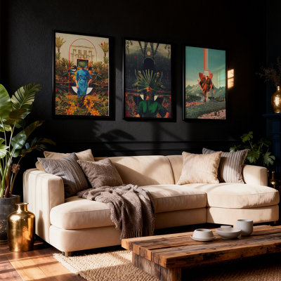 Surreal Retro Collage Wall Art Set of 3 Framed Prints, Vintage ...