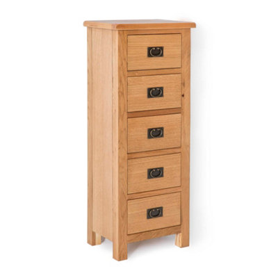 Surrey Oak 5 Drawer Tallboy Chest Fully Assembled - By Roseland Furniture
