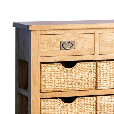 Surrey Oak 85cm Console Table with Baskets - Fully Assembled By
