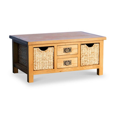 Surrey Oak 90cm Coffee Table with Baskets & Drawers - Fully