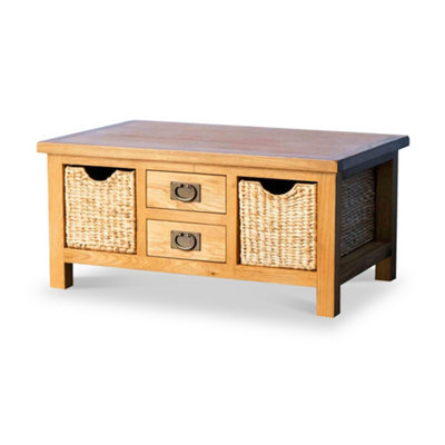 Surrey Oak 90cm Coffee Table with Baskets & Drawers - Fully