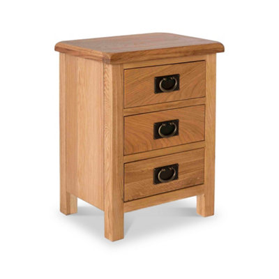 Surrey Oak Bedside Table - Fully Assembled 3 Drawer Cabinet - By Roseland Furniture