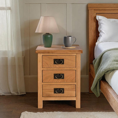 Surrey Oak Bedside Table - Fully Assembled 3 Drawer Cabinet - By Roseland Furniture