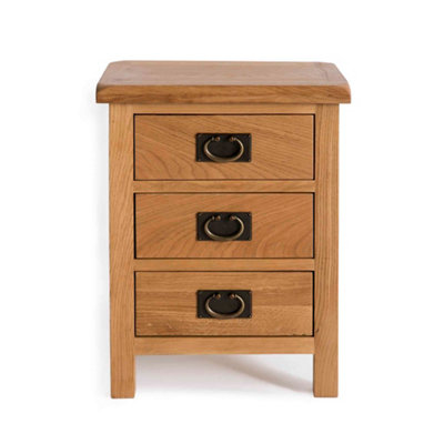 Surrey Oak Bedside Table - Fully Assembled 3 Drawer Cabinet - By Roseland Furniture