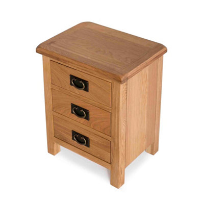 Surrey Oak Bedside Table - Fully Assembled 3 Drawer Cabinet - By Roseland Furniture