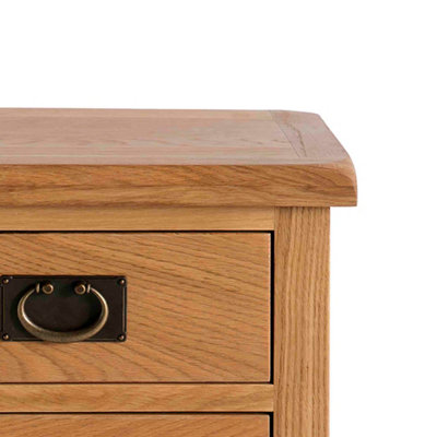 Surrey Oak Bedside Table - Fully Assembled 3 Drawer Cabinet - By Roseland Furniture