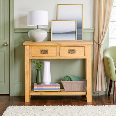 Surrey Oak Hall Console Table with Drawers - By Roseland Furniture