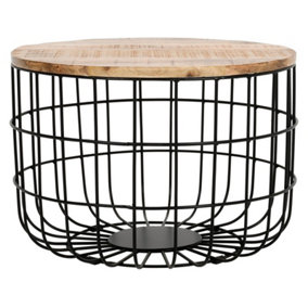 Surrey Wire Coffee Table with Removable Top - Solid Mango Wood/Metal - L60 x W60 x H40 cm