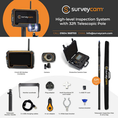 SurveyCam High-Level Inspection Camera System & 32ft Telescopic Pole. For External / Internal Cleaning Projects.