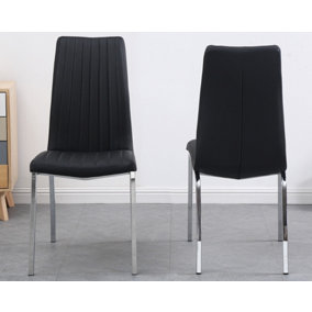 Susana Faux Leather Dining Chair Set of 4 in Black with Solid Strong Chrome Frame.