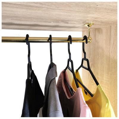 Suspended Round Wardrobe Rail Hanging Tube Pipe 1600mm Polished Gold Set with End Brackets