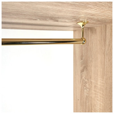 Suspended Round Wardrobe Rail Hanging Tube Pipe 1600mm Polished Gold Set with End Brackets
