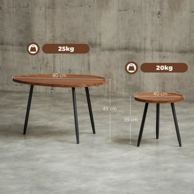 Suta Noni Chestnut Wood-Effect and Matte Black Metal Nesting Coffee Tables Set of 2 80 cm