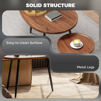 Suta Noni Chestnut Wood-Effect and Matte Black Metal Nesting Coffee Tables Set of 2 80 cm