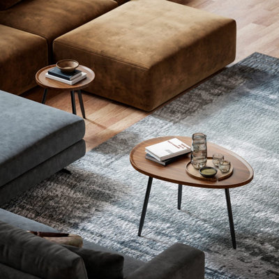 Suta Noni Chestnut Wood-Effect and Matte Black Metal Nesting Coffee Tables Set of 2 80 cm