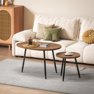 Suta Noni Chestnut Wood-Effect and Matte Black Metal Nesting Coffee Tables Set of 2 80 cm