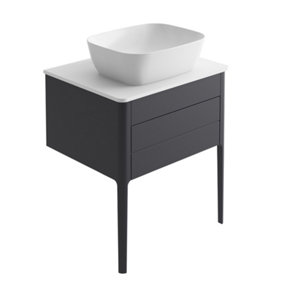 Sutton Blue-Grey Floor Standing Bathroom Vanity Unit with Ceramic Worktop (W)630mm (H)700mm