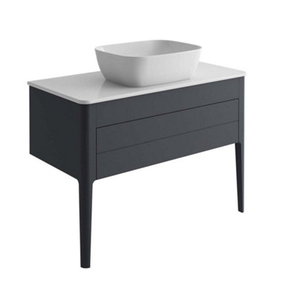 Sutton Blue-Grey Floor Standing Bathroom Vanity Unit with Ceramic Worktop (W)980mm (H)700mm