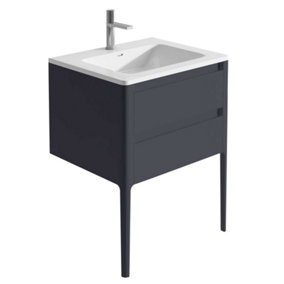 Sutton Blue Grey Floor Standing Bathroom Vanity Unit with Integrated Resin Basin (W)590mm (H)830mm