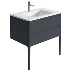 Sutton Blue Grey Floor Standing Bathroom Vanity Unit with Integrated Resin Basin (W)790mm (H)830mm
