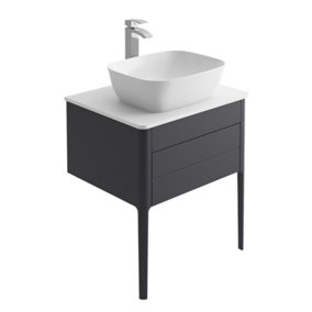 Sutton Blue-Grey Floor Standing Bathroom Vanity Unit with Pre-drilled Tap Hole Worktop (W)630mm (H)700mm