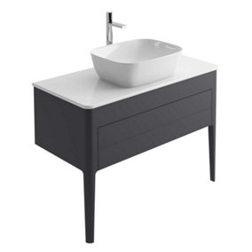 Sutton Blue-Grey Floor Standing Bathroom Vanity Unit with Pre-drilled Tap Hole Worktop (W)980mm (H)700mm